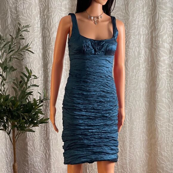 Vintage Y2K Nicole Miller Blue Ruched Cocktail Dress Formal Homecoming Size 6 - Picture 2 of 7